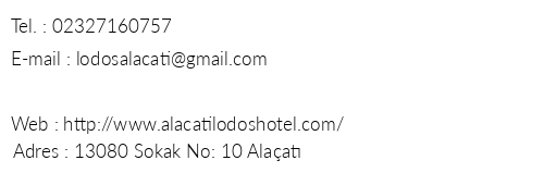 Lodos Hotel telefon numaralar, faks, e-mail, posta adresi ve iletiim bilgileri